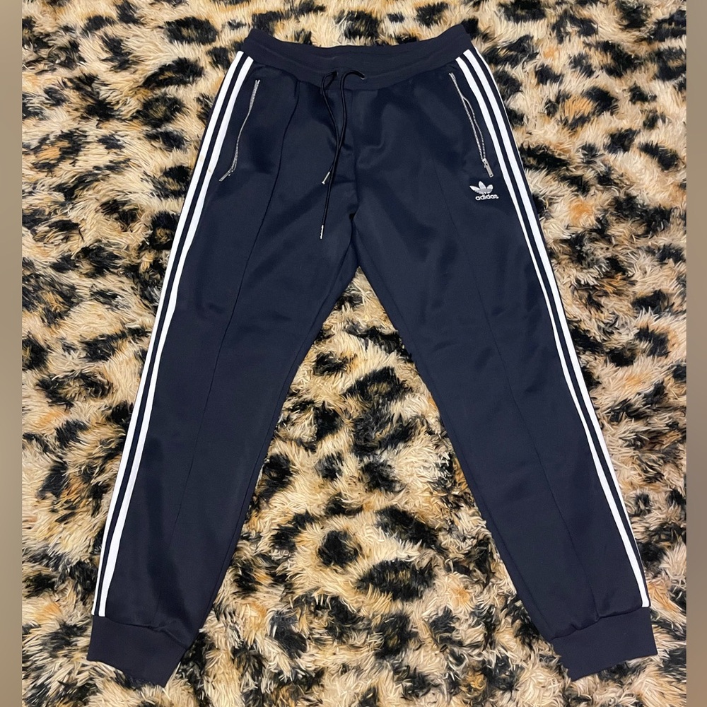 Adidas Navy Track Pants with White Stripes